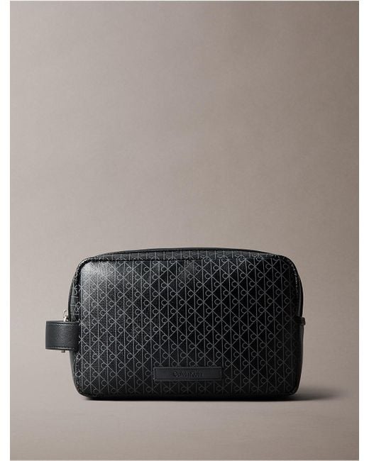Calvin Klein Gray Allover Monogram Logo Zip Dopp Kit for men