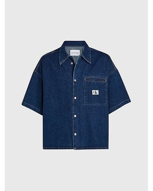 Calvin Klein Denim Overhemd Met Korte Mouwen in het Blue voor heren