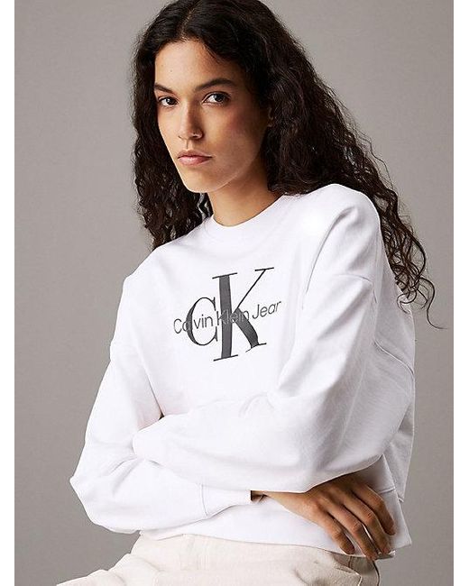 Sudadera holgada con monograma logo Calvin Klein de color White