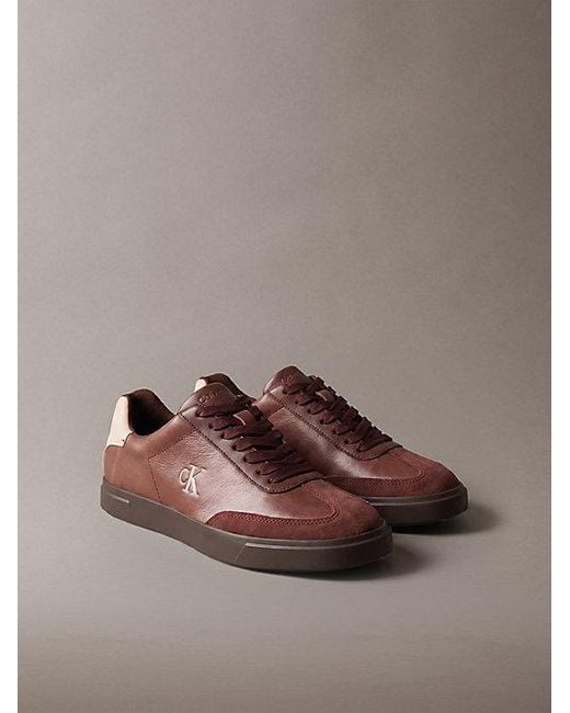 Calvin Klein Brown Leather Signature Logo Trainers