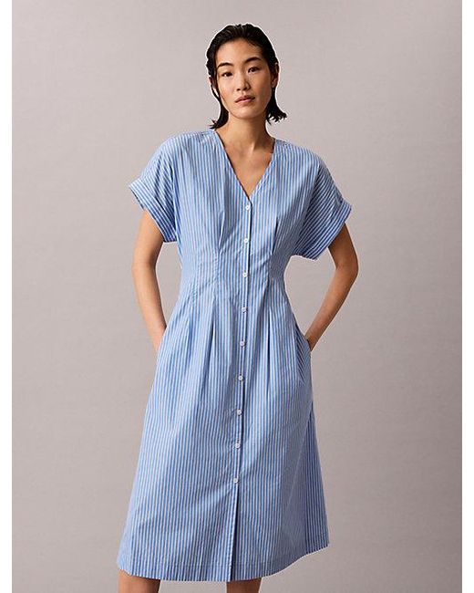 Calvin Klein Poplinkatoenen Button-Down Overhemdjurk in het Blue