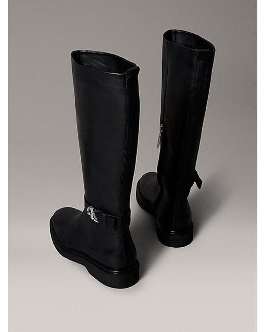 Calvin Klein Leren Knielaarzen Met Signature Logo in het Black
