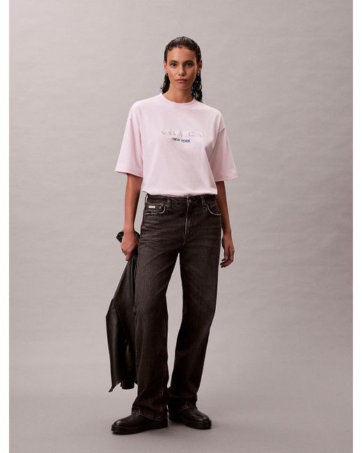 Calvin Klein Pink Relaxed Sequin Logo T-Shirt
