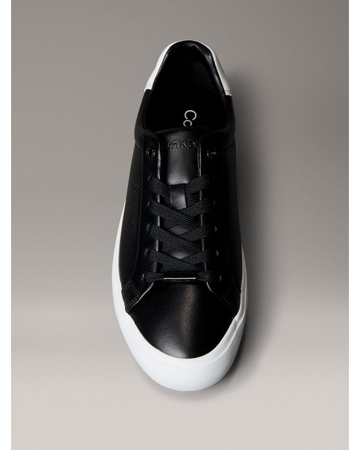 Calvin Klein Gray Smooth Leather Embossed Logo Trainers
