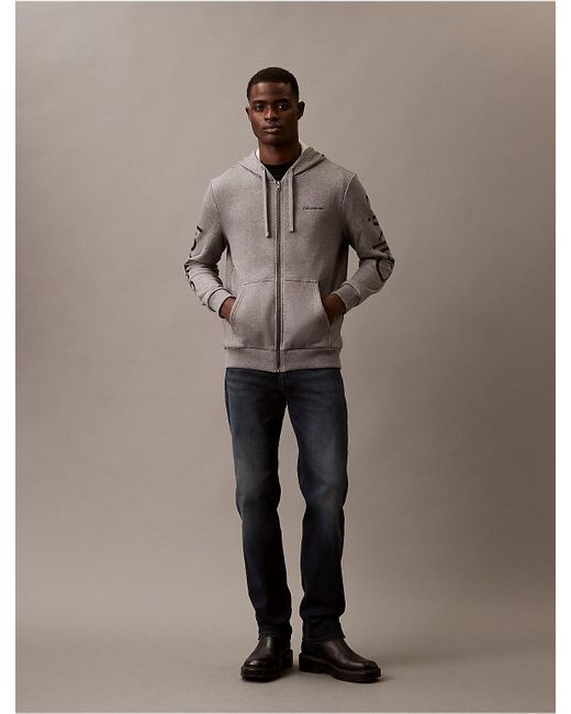 Calvin Klein Brown Calvin Klein Fleece Vertical Logo Classic Zip Hoodie for men