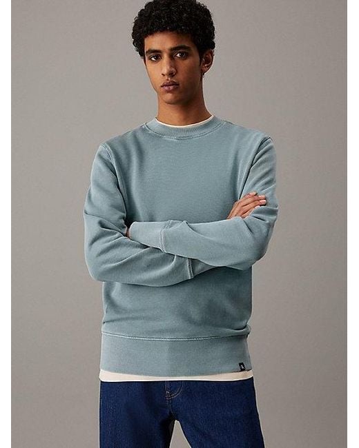 Calvin Klein Blue Jeans Washed Cotton Terry Sweatshirt for men