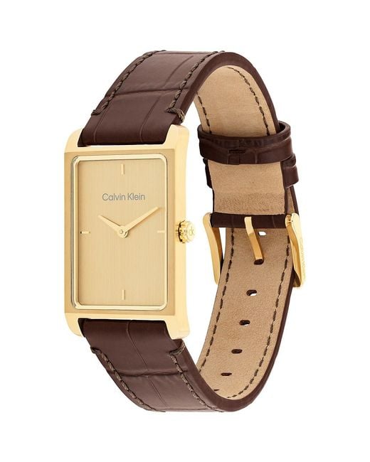 Calvin Klein Natural Rectangle Dial Leather Strap Watch for men