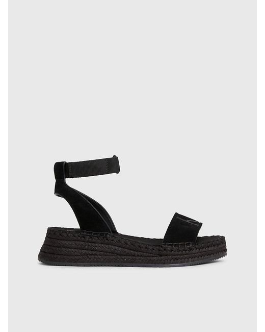 Calvin Klein Black Suede Espadrille Wedge Sandals