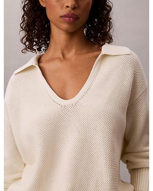 Calvin Klein Gray Jeans Textured Relaxed Polo Jumper