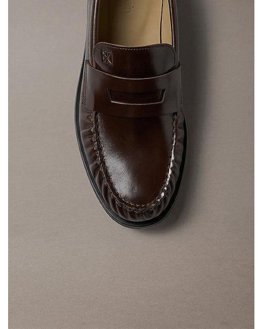 Calvin Klein Brown Theo Leather Pleated Penny Loafers for men