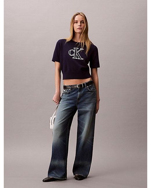 Calvin Klein Blue Jeans Short Sleeve Monogram Jumper