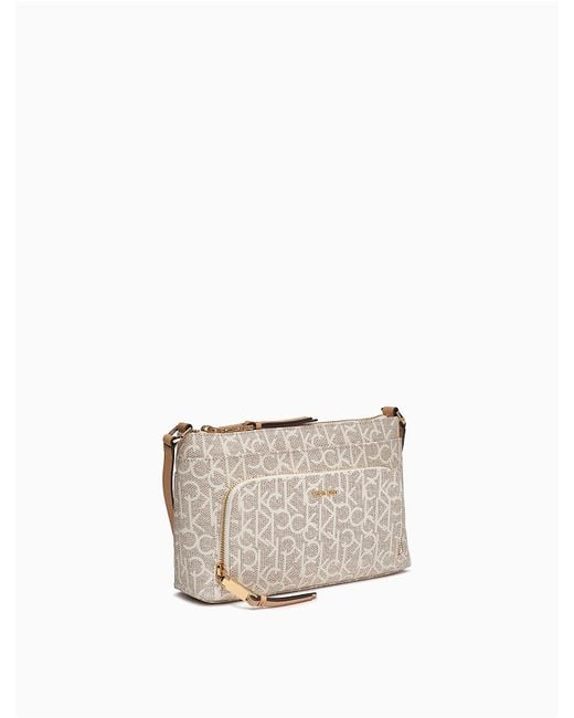 Calvin Klein Monogram Zip Crossbody Bag in Natural