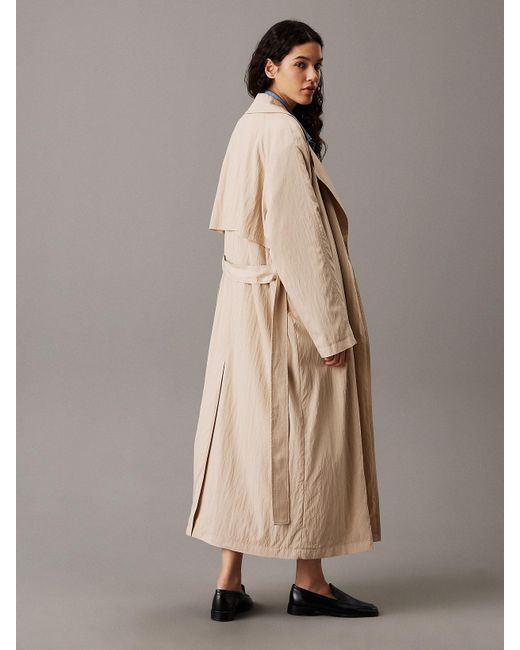 Calvin Klein Natural Soft Nylon Long Trench Coat