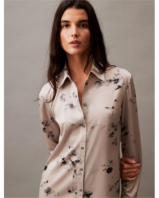 Calvin Klein Brown Printed Blossom Shirt Dress