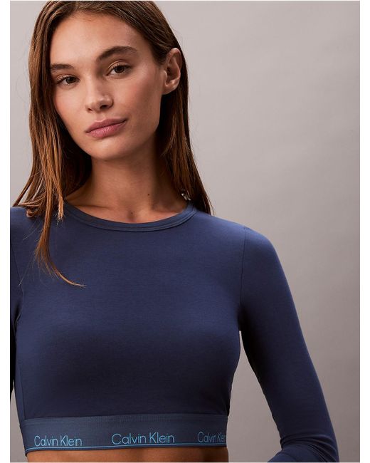 Calvin Klein Blue Icon Cotton Modal Lightly Lined Long Sleeve Tee Bralette