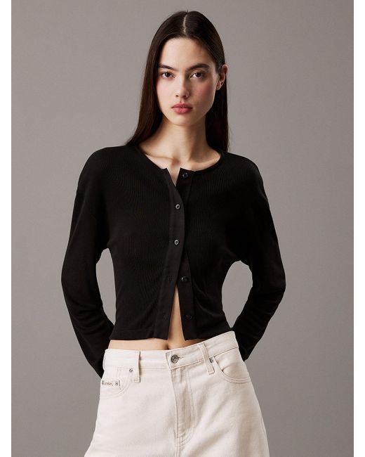Cardigan Di Maglia Morbida A Costine di Calvin Klein in Black