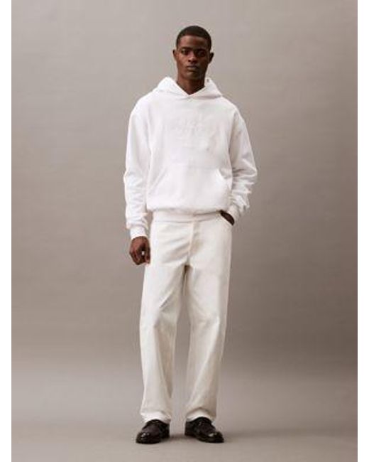 Calvin Klein Effen Capuchontrui Van Fleece Met Geborduurd Logo in het White voor heren