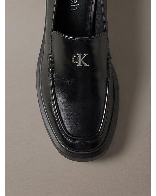 Calvin Klein Gray Leather Platform Block Heel Mules