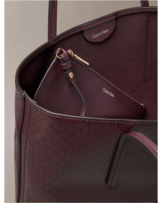 Calvin Klein Brown Allover Monogram Logo Small Tote Bag With Pouch