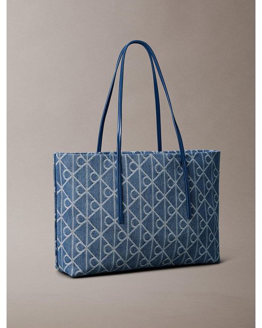 Calvin Klein Blue Large Denim Jacquard Tote Bag With Pouch