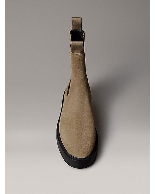 Calvin Klein Gray Jeans Suede Stacked Heel Chelsea Boots