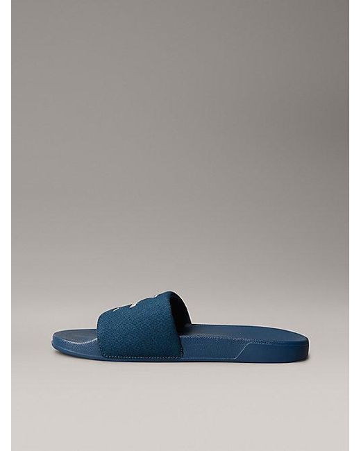 Calvin Klein Blue Canvas Contoured Logo Sliders for men