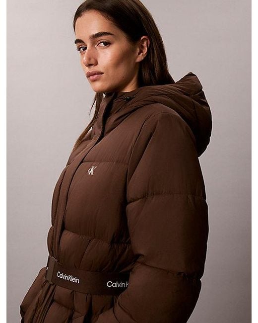 Calvin Klein Brown Jeans Logo Belt Hooded Puffer Jacket