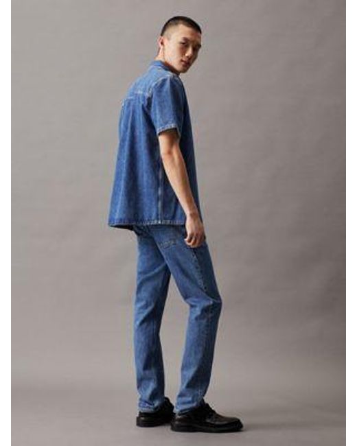 Calvin Klein Denim Overhemd Met Korte Mouw in het Blue voor heren