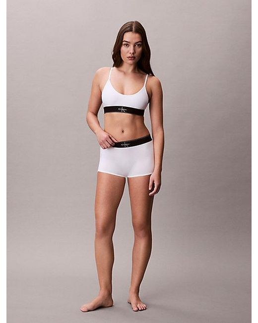 Calvin Klein White Unlined Bralette Graphic Monogram Microfibre Stretch