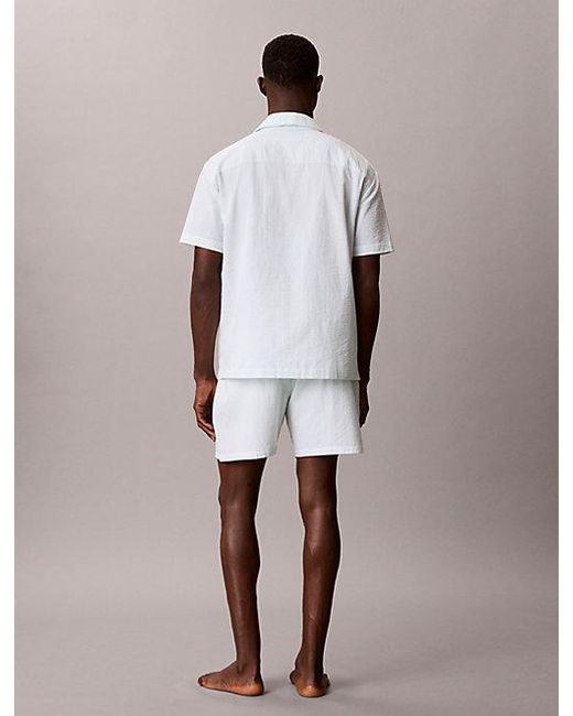 Calvin Klein White Cotton Seersucker Pyjama Top for men