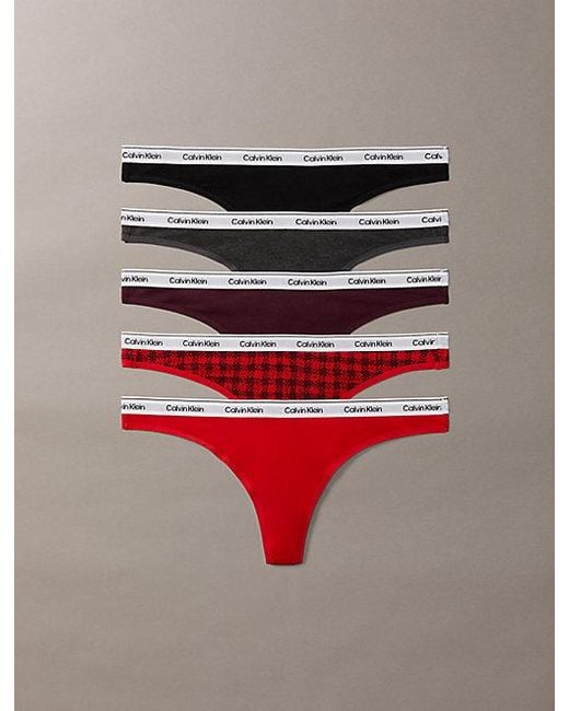 Calvin Klein Red 5 Pack Thongs Icon Logo