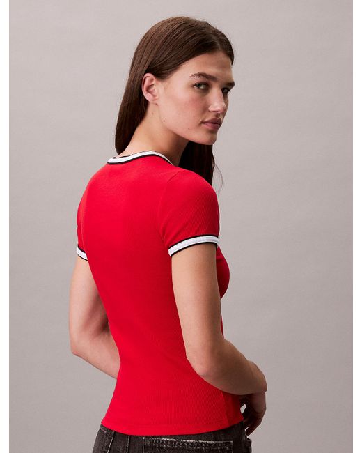 T-Shirt Da Neonato Con Logo Grafico A Coste Con Bordi A Contrasto di Calvin Klein in Red
