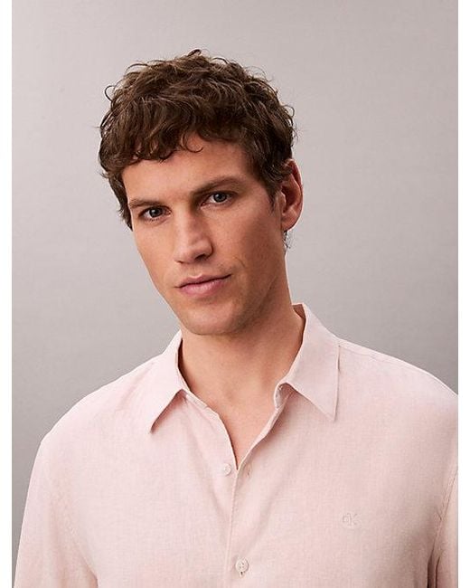 Calvin Klein Pink Solid Linen Blend Classic Shirt for men