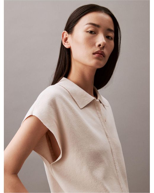 Calvin Klein Natural Cropped Boxy Fit Button-down Shirt