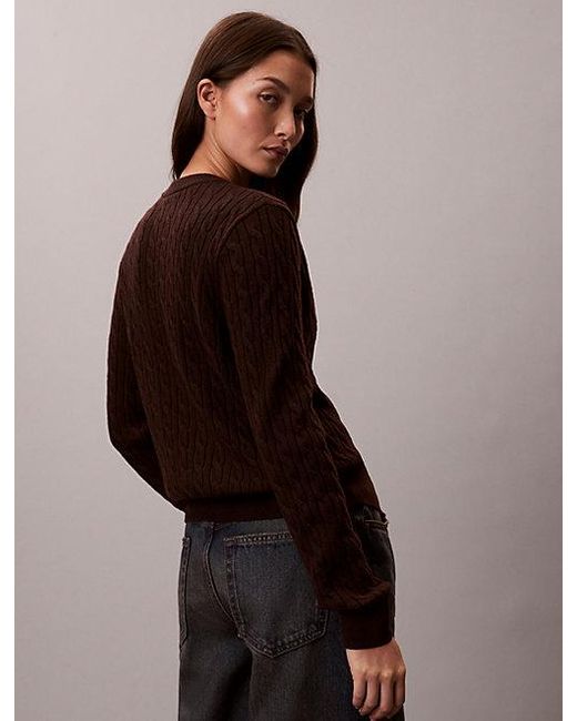 Calvin Klein Brown Jeans Merino Wool Blend Cable Cardigan