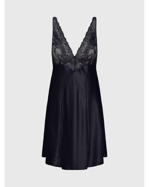 Calvin Klein Black Silk And Lace Night Dress
