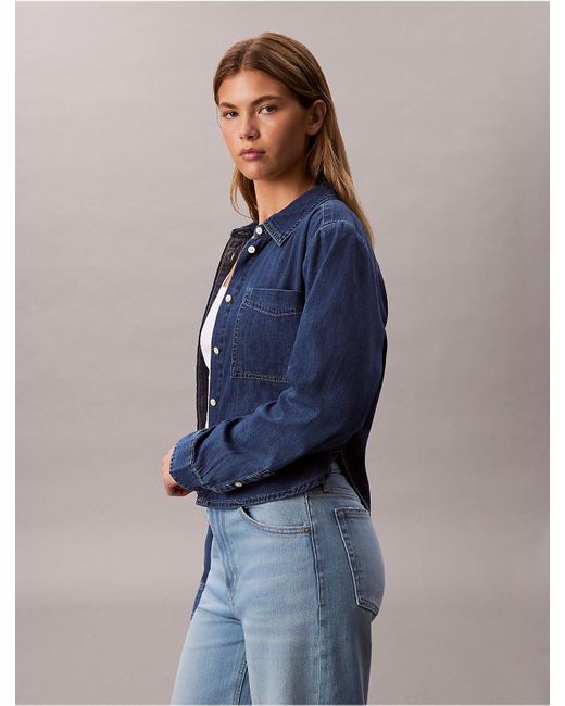 Calvin Klein Blue Calvin Klein Denim Cropped Relaxed Button-Down Shirt