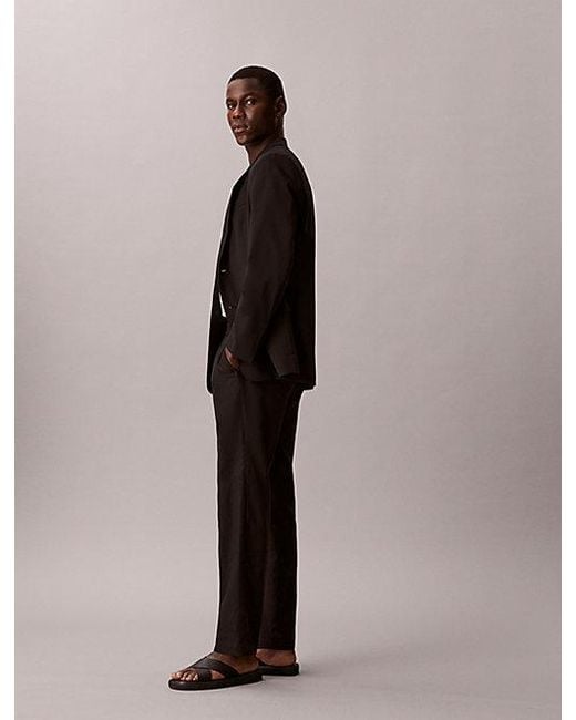 Calvin Klein Black Linen Cotton Drawstring Trousers for men