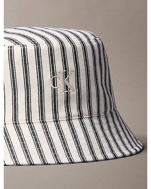 Calvin Klein Metallic Embroidered Monogram Striped Bucket Hat