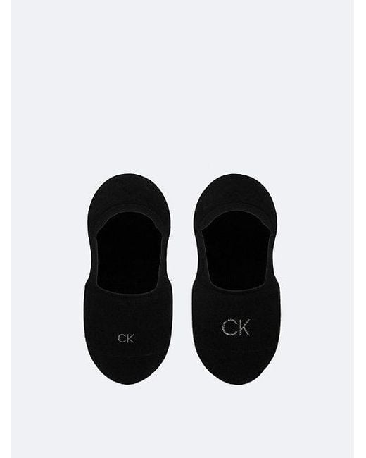 Calvin Klein Black 2 Pack Soft Cotton Shiny Logo Invisible Socks