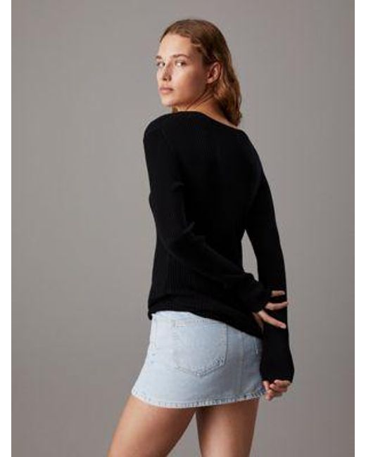 Jersey slim de canalé de lyocell Calvin Klein de color Black