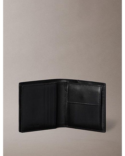 Calvin Klein Black Allover Emblem Logo Trifold Wallet With Coin Pouch for men