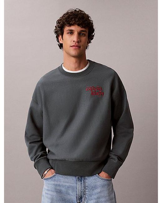 Calvin Klein Gray Jeans Premium Cotton Terry Logo Sweatshirt for men