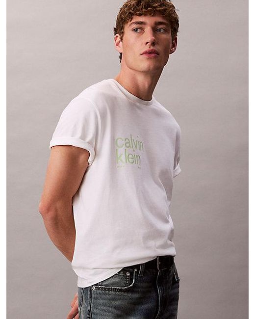 Calvin Klein White Jeans Circle Graphic Relaxed T-Shirt for men