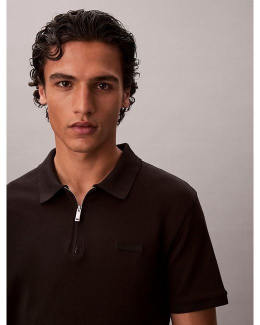 Calvin Klein Brown Slim Zip Neck Polo Shirt for men