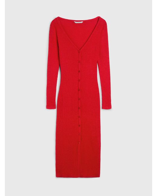 Robe longue à manches longues en maille Calvin Klein en coloris Red