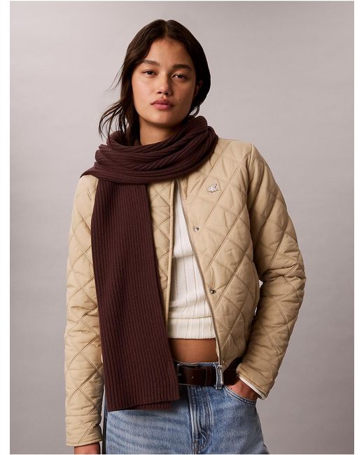 Calvin Klein Purple Logo Patch Rib Scarf