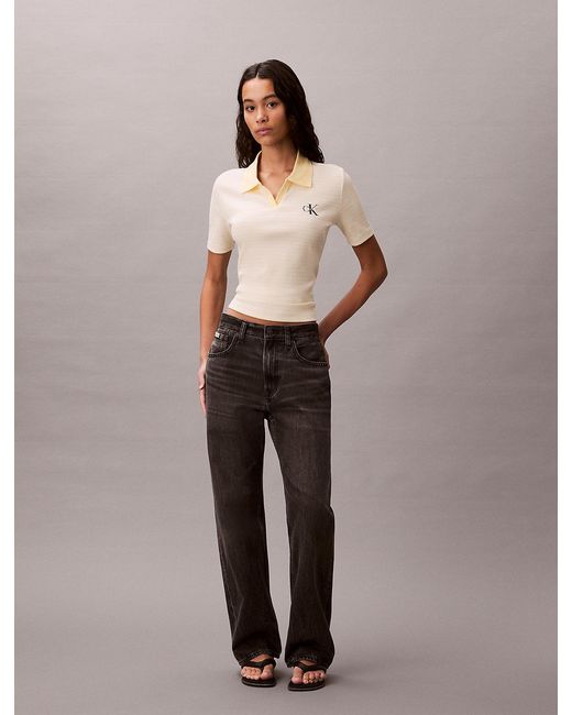 Calvin Klein Natural Slim Ribbed Stripe Polo Shirt