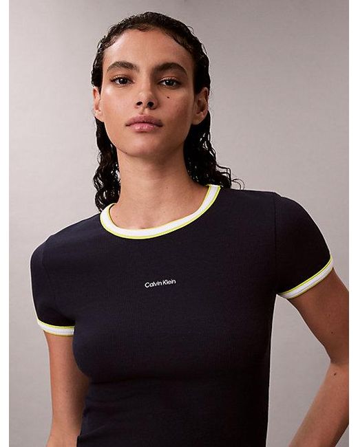 Calvin Klein Blue Jeans Contrast Trim Ribbed Logo Graphic Baby Tee
