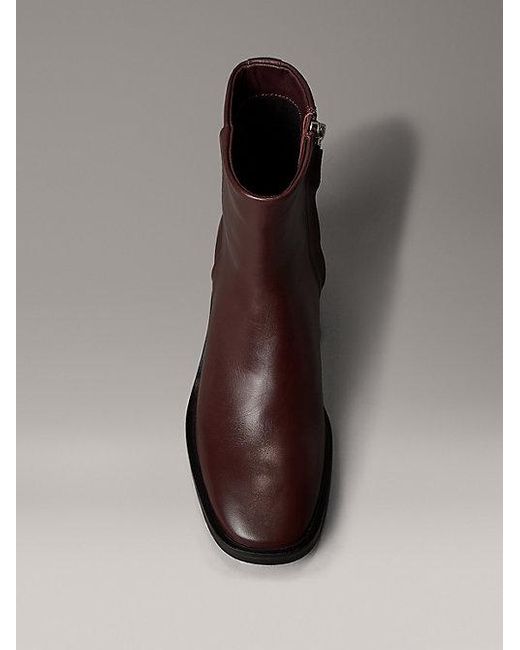 Calvin Klein Brown Kniehohe Ankle Boots Aus Leder Mit Quadratischem Zehenbereich Und Reißverschluss
